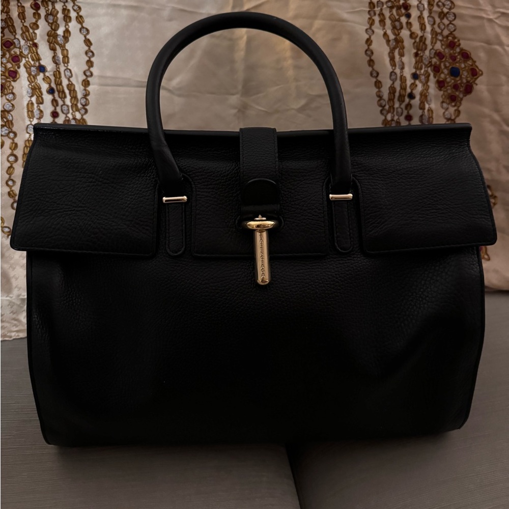 Balenciaga tube round bag in black leather